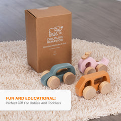 Gift-ready CHILDLIKE BEHAVIOR wooden car set for birthdays and holidays