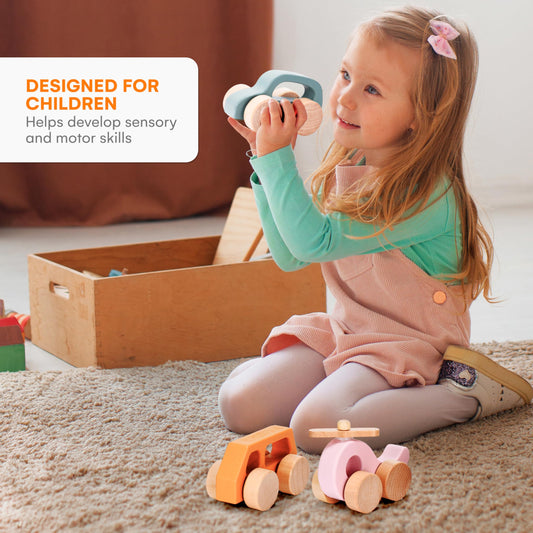 Side view of a CHILDLIKE BEHAVIOR wooden push truck showing smooth construction