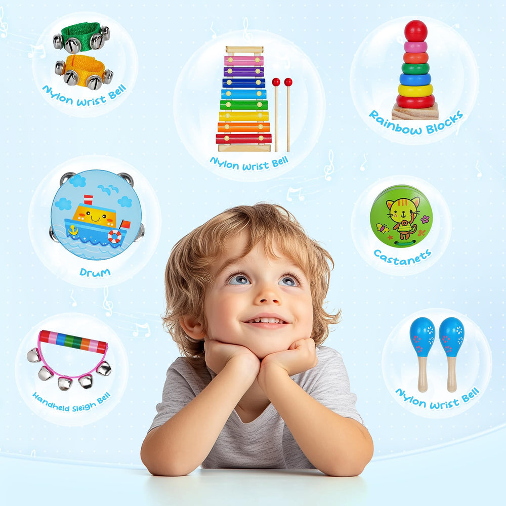 Childom wooden castanets offer tactile rhythm practice in a compact toy.