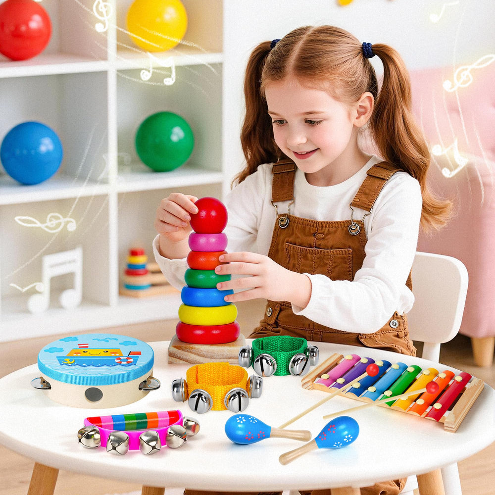 Childom handheld sleigh bells deliver bright tones for interactive sessions.