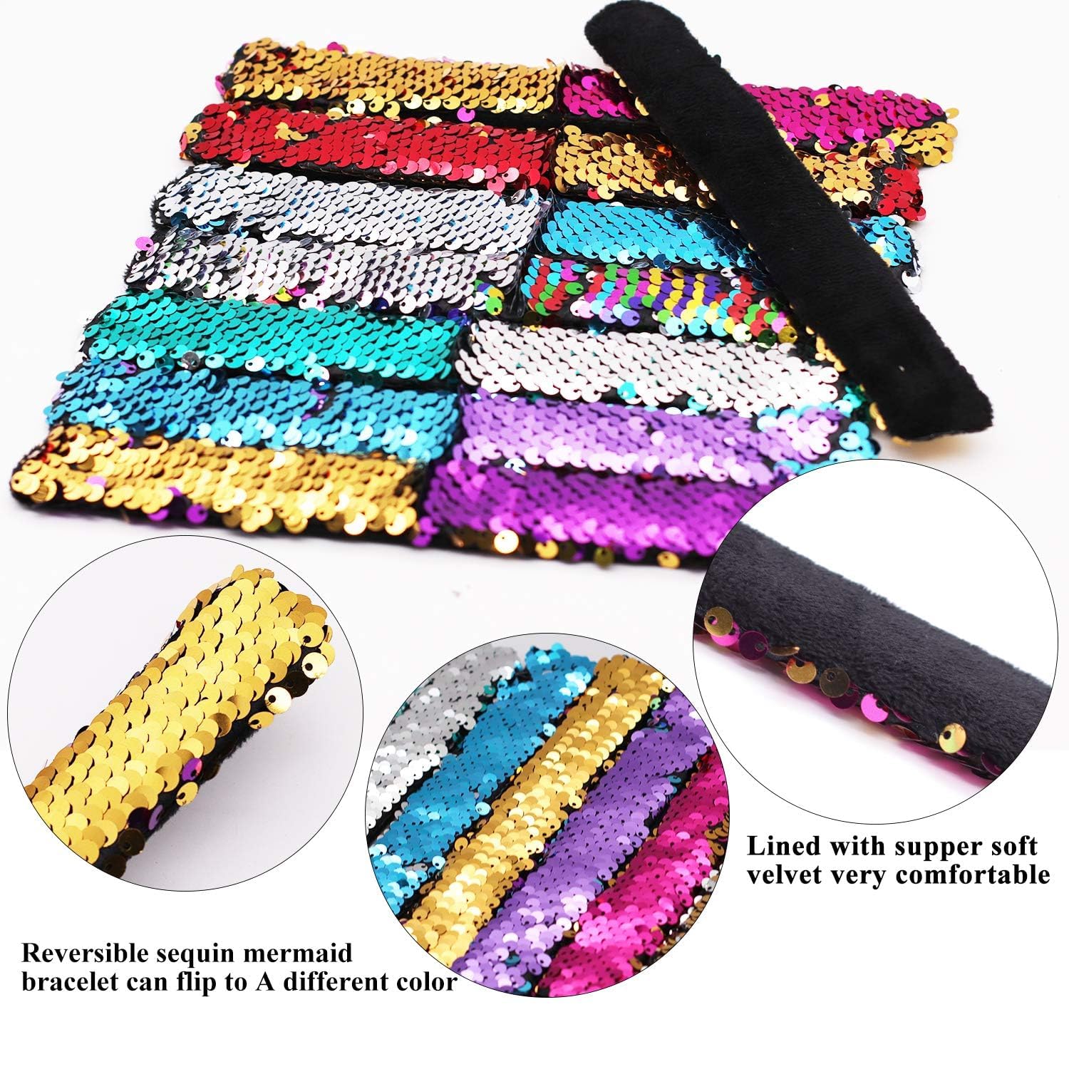 Childom rainbow sequin wristbands in two-color designs spark imagination
