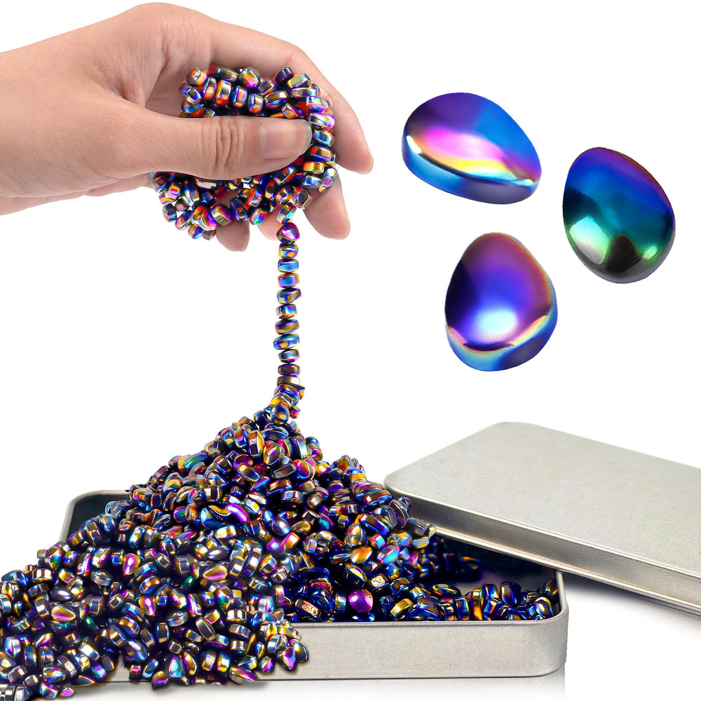 Chilvil 500pc magnetic fidget beads in a tin for tactile stress relief.
