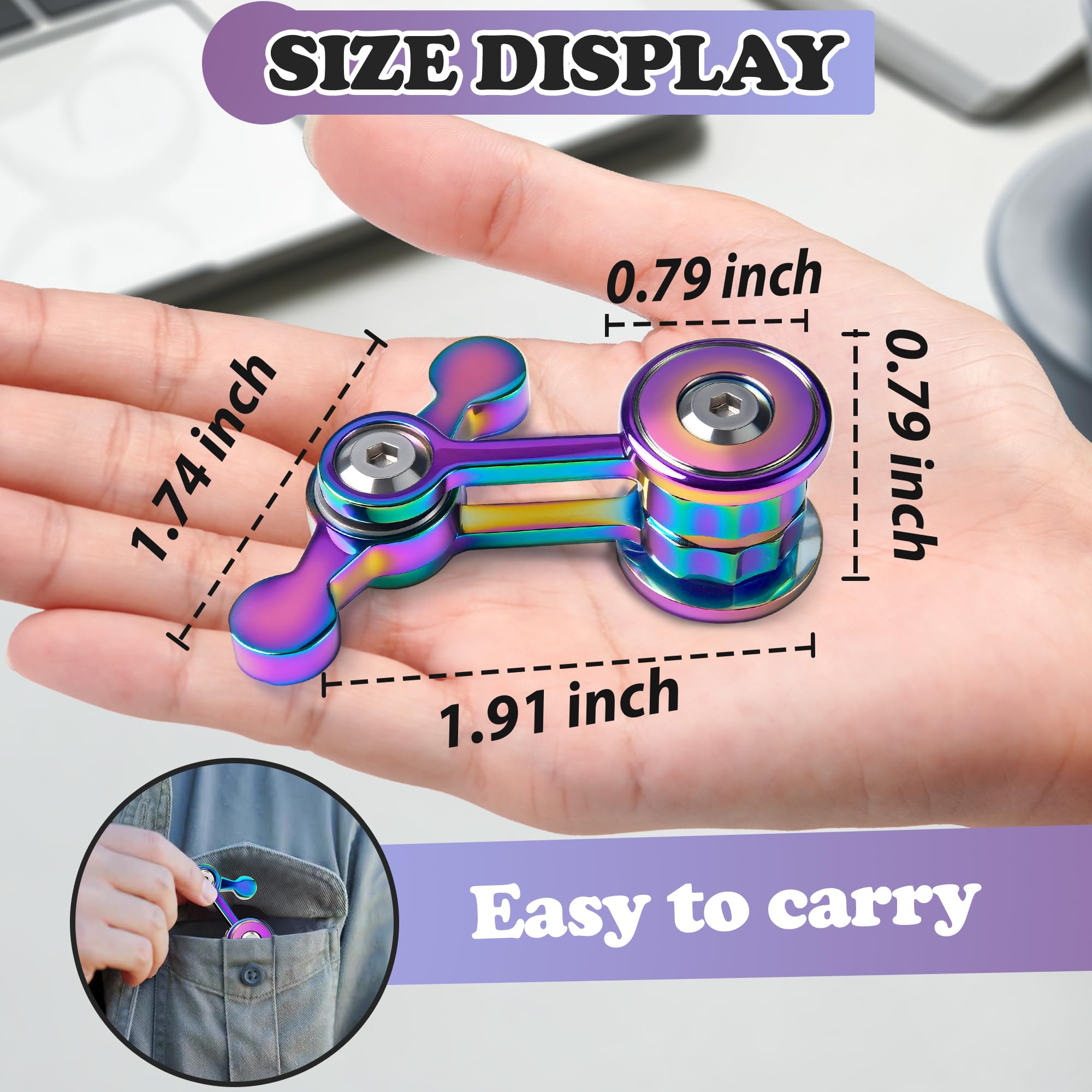Chilvil fidget spinner blue, close-up, cool metal finish and spin.