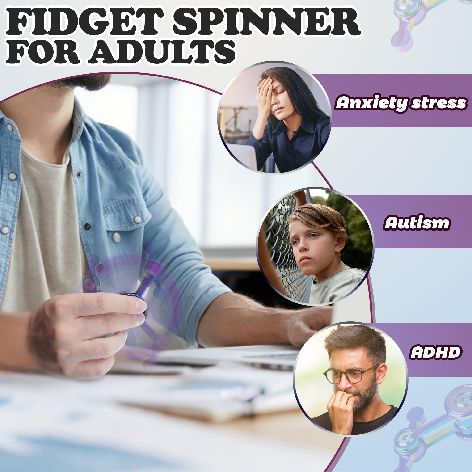 Chilvil fidget spinner blue, in-hand close-up, tactile metal feel.