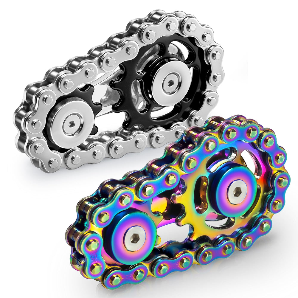 Chilvil Rainbow Black fidget spinner close-up showing durable stainless steel for long-lasting focus during work.