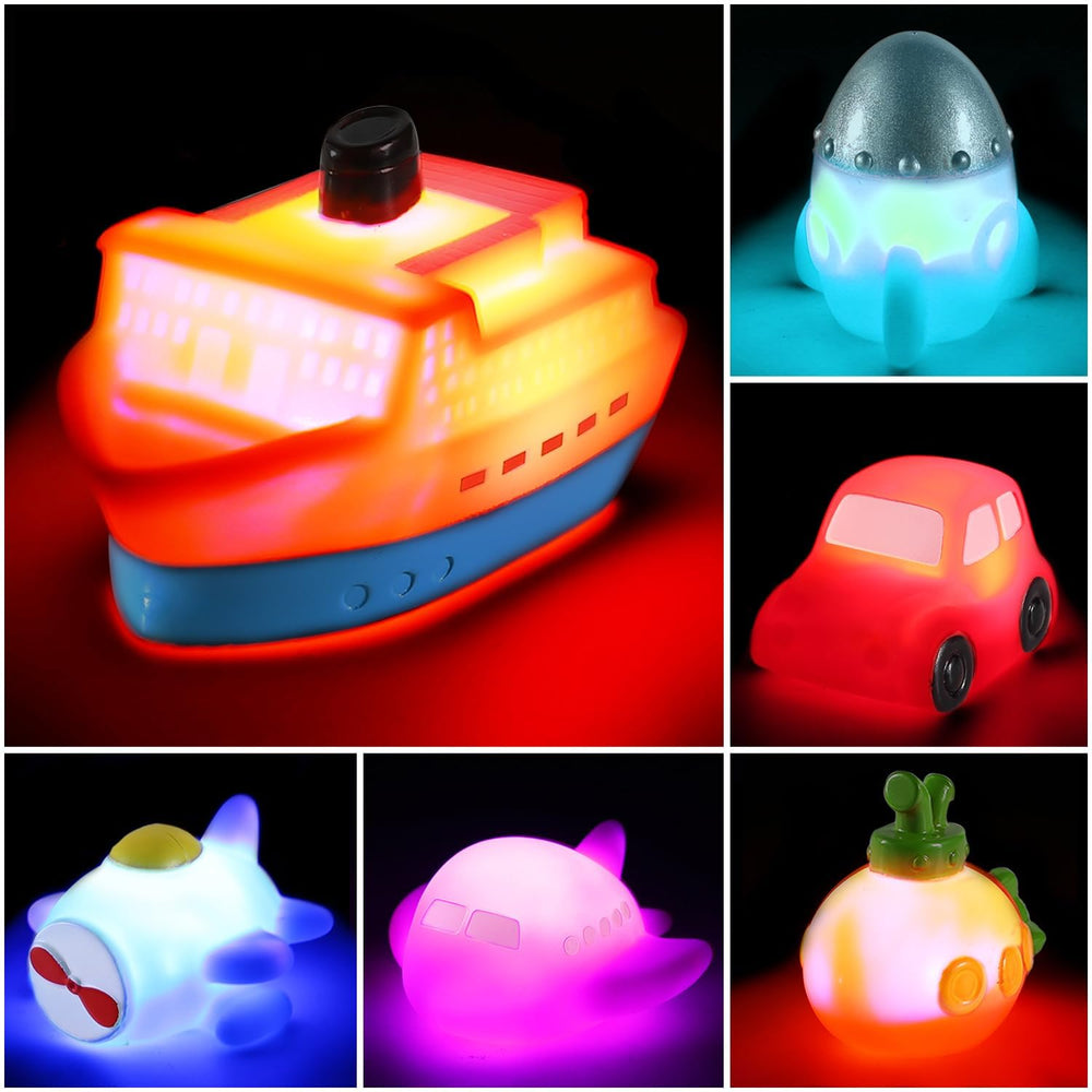 CHIMAGER LED bath toy rocket lights up while floating in the tub