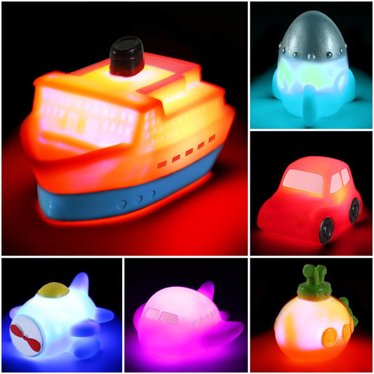 CHIMAGER LED bath toy rocket lights up while floating in the tub