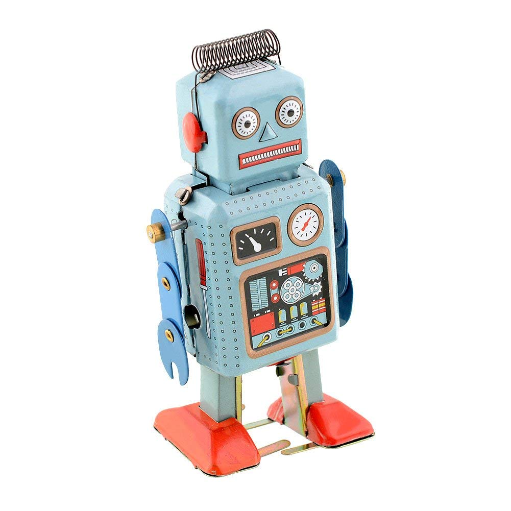 CHIMUYU wind-up robot in retro pose for desk decor and conversation.