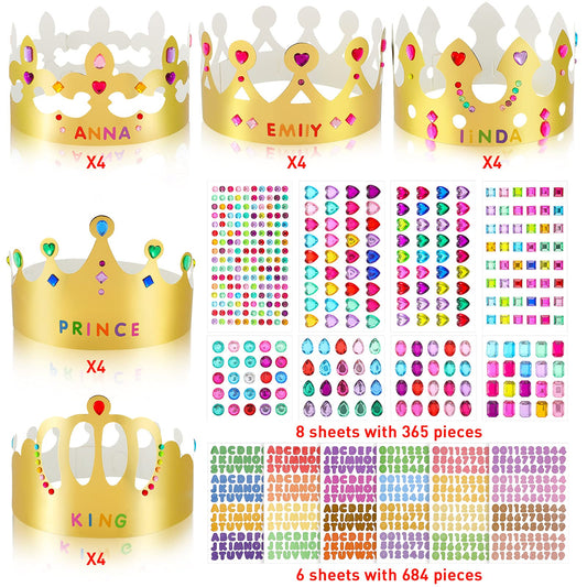 Chinco classic gold crowns with gems and stickers for DIY decoration.