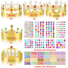 Chinco classic gold crowns with gems and stickers for DIY decoration.