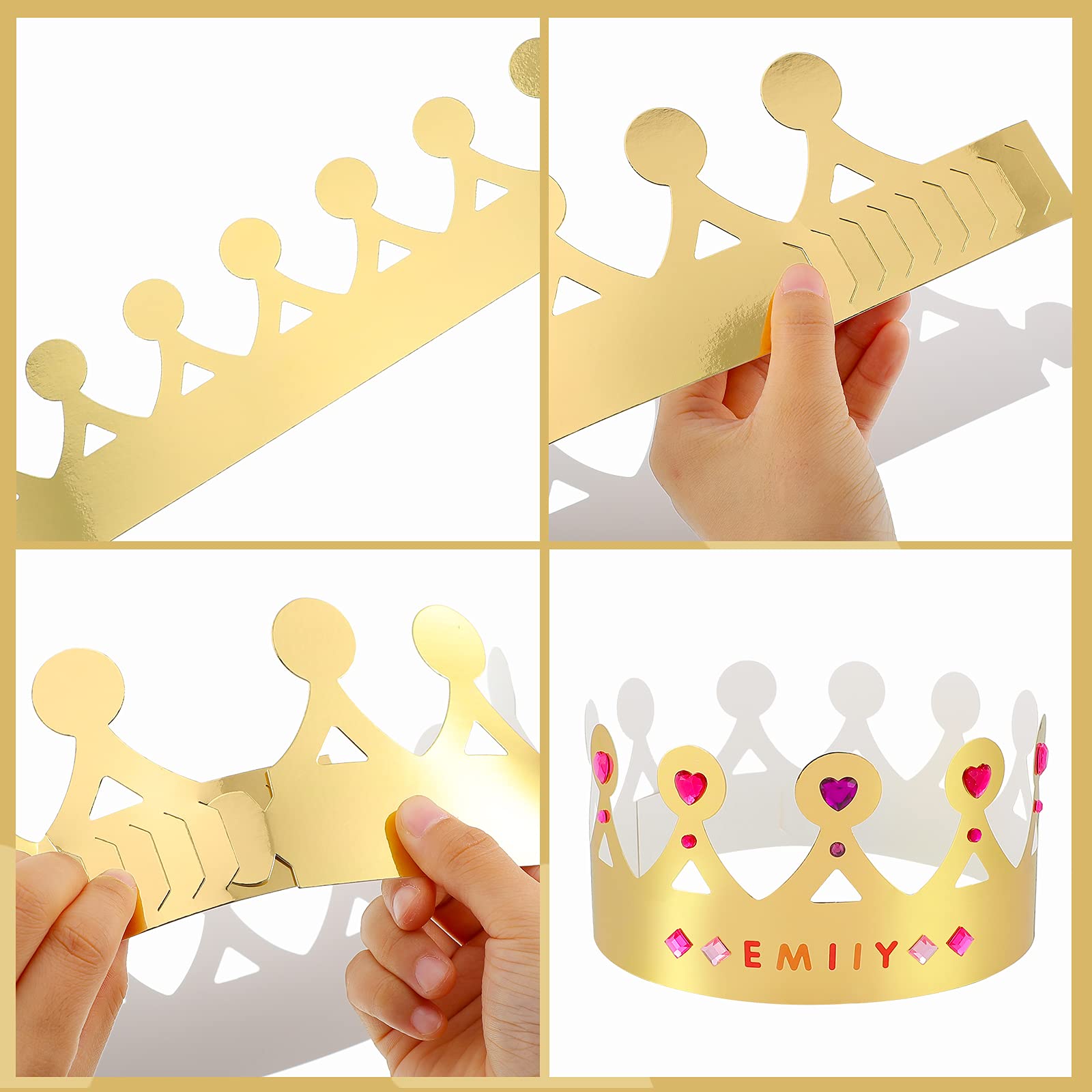 Chinco crowns with gem stickers highlighting sparkle for party favors.