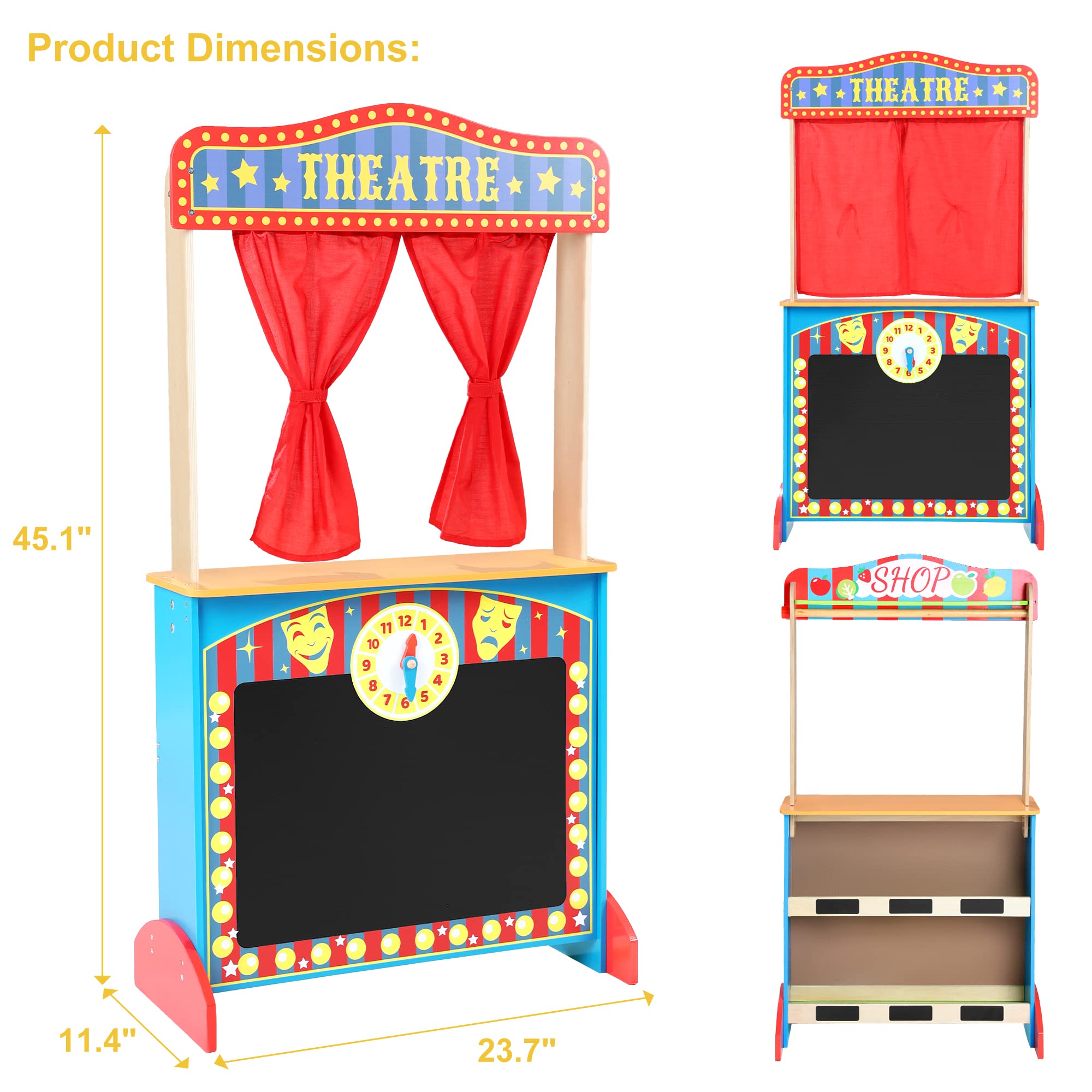 CHIUHEI Deluxe Puppet Theater durable wood supports long-lasting play.