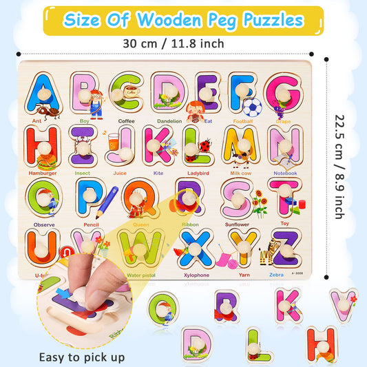 Chivao wooden peg puzzle alphabet promotes letter recognition and desk-friendly learning