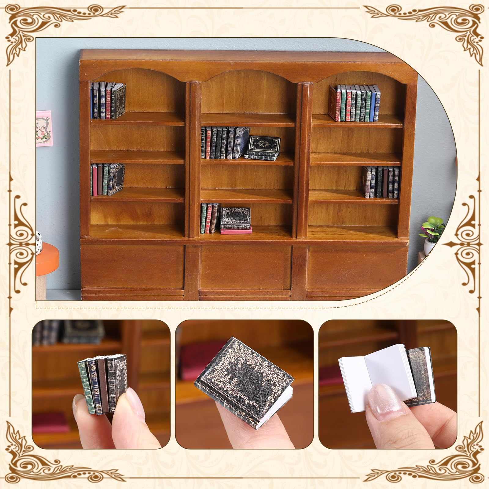 Chivertion miniature library shelf enhances dollhouse decor and play scenes.