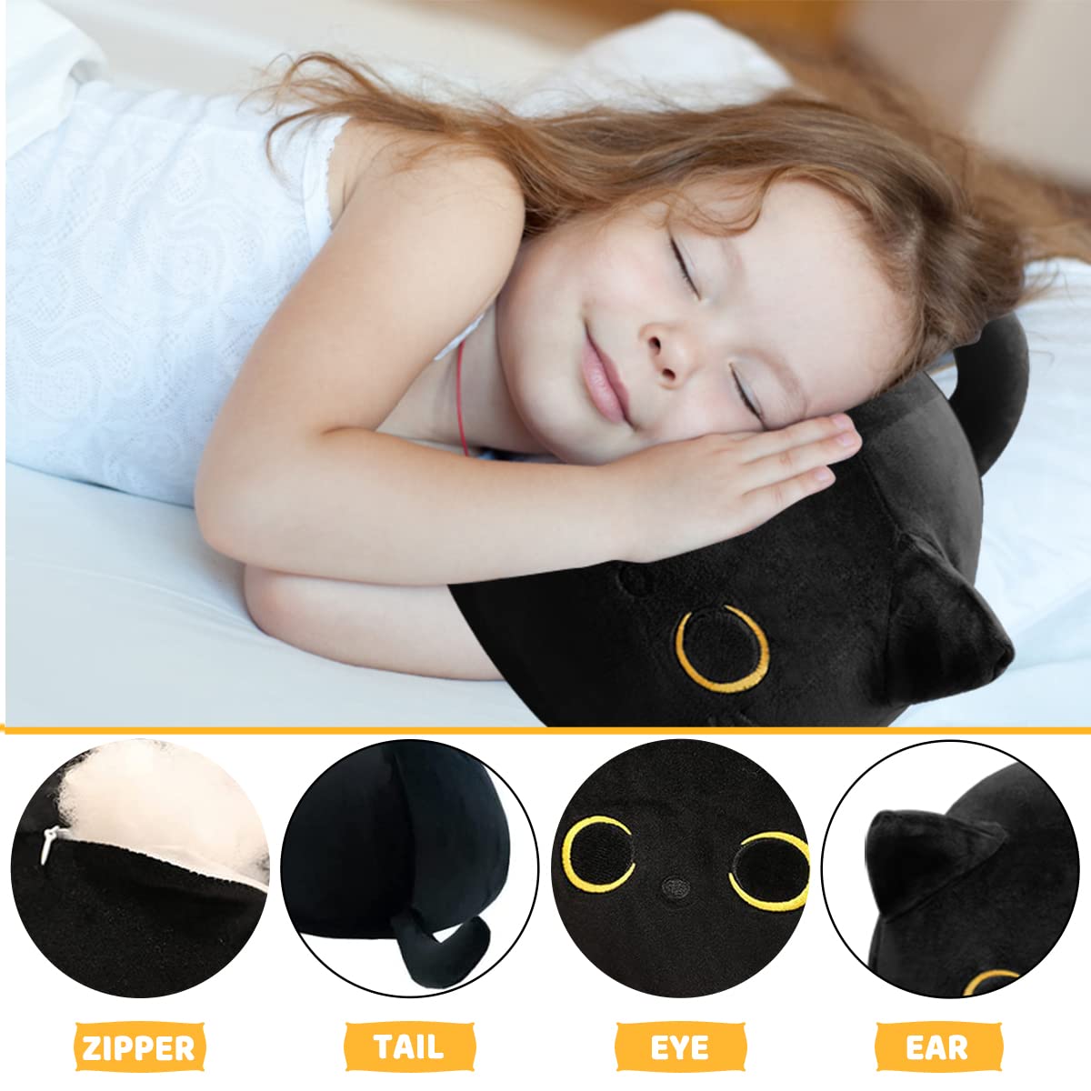 CHNBF 3D Black Cat Plush on office chair provides back-friendly comfort