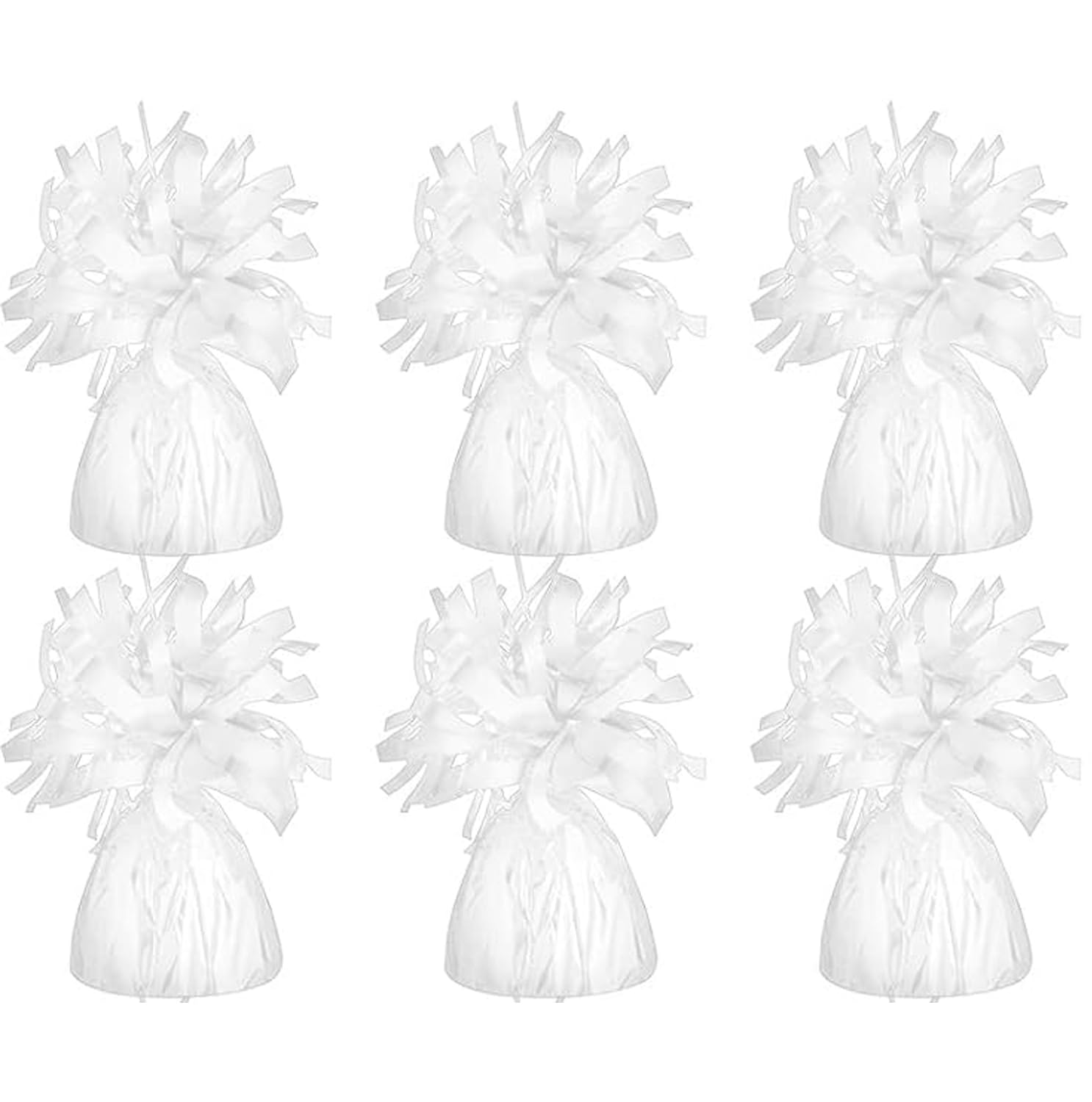 Chochkees white metallic balloon weights six-pack for durable party decor and secure balloons.