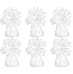 Chochkees white metallic balloon weights six-pack for durable party decor and secure balloons.