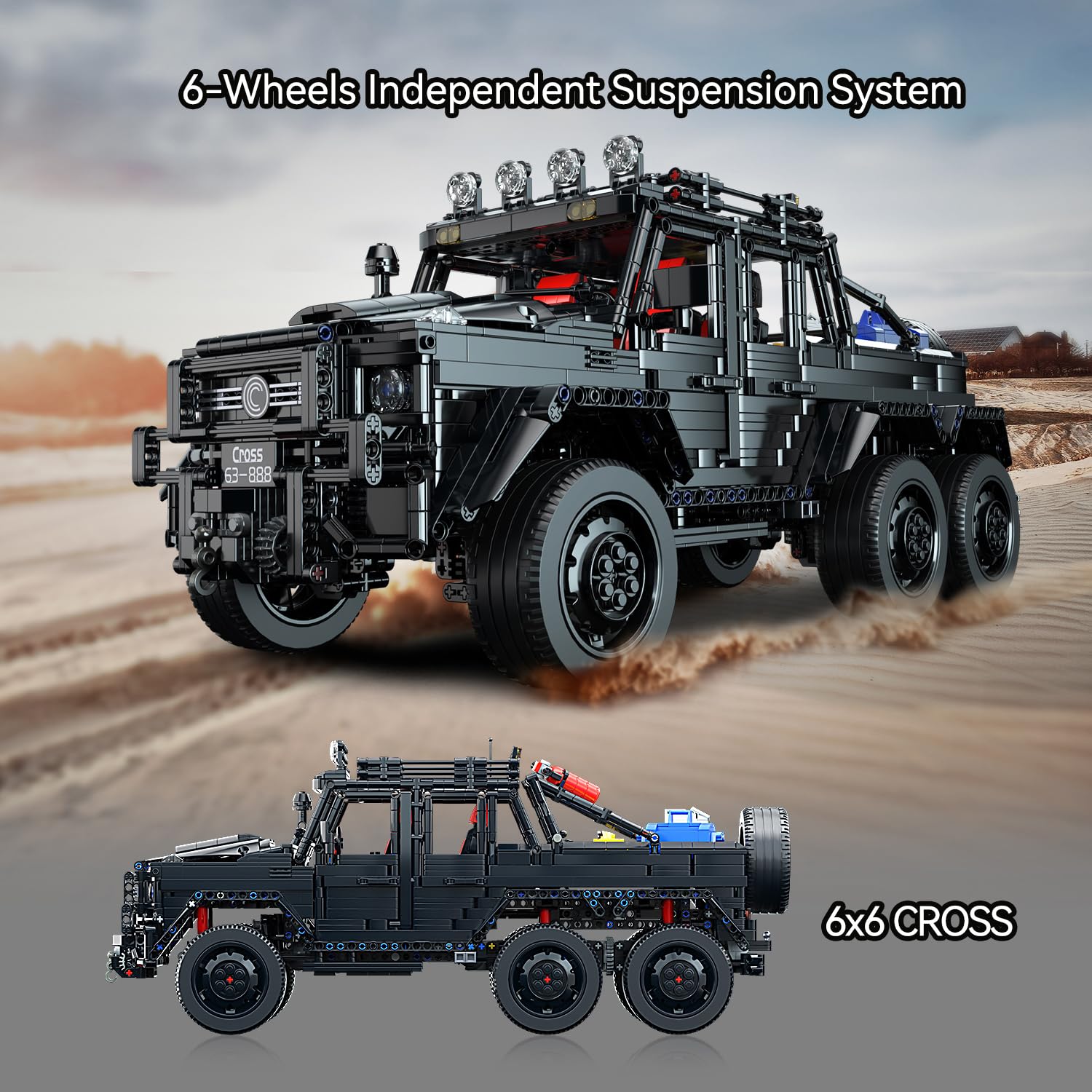 Chodia Wrangler 6x6 off-road mode shows rugged versatility for imaginative play.