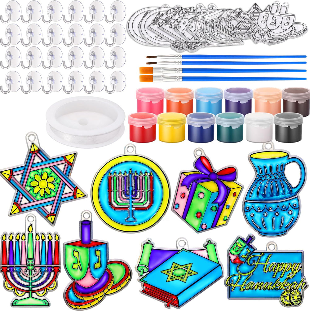 Cholemy Hanukkah sun catcher kit with 24 paintable suncatchers for personalized holiday decor.