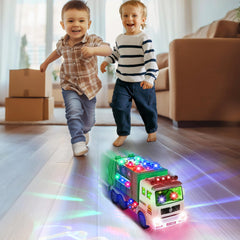Choopheme garbage truck toy demonstrates auto-demo function with 4D lighting.