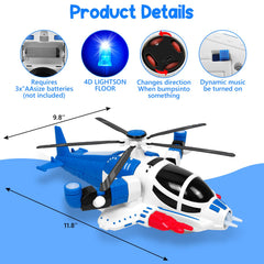Choopheme helicopter toy unfolds wings for automatic transformation during play.