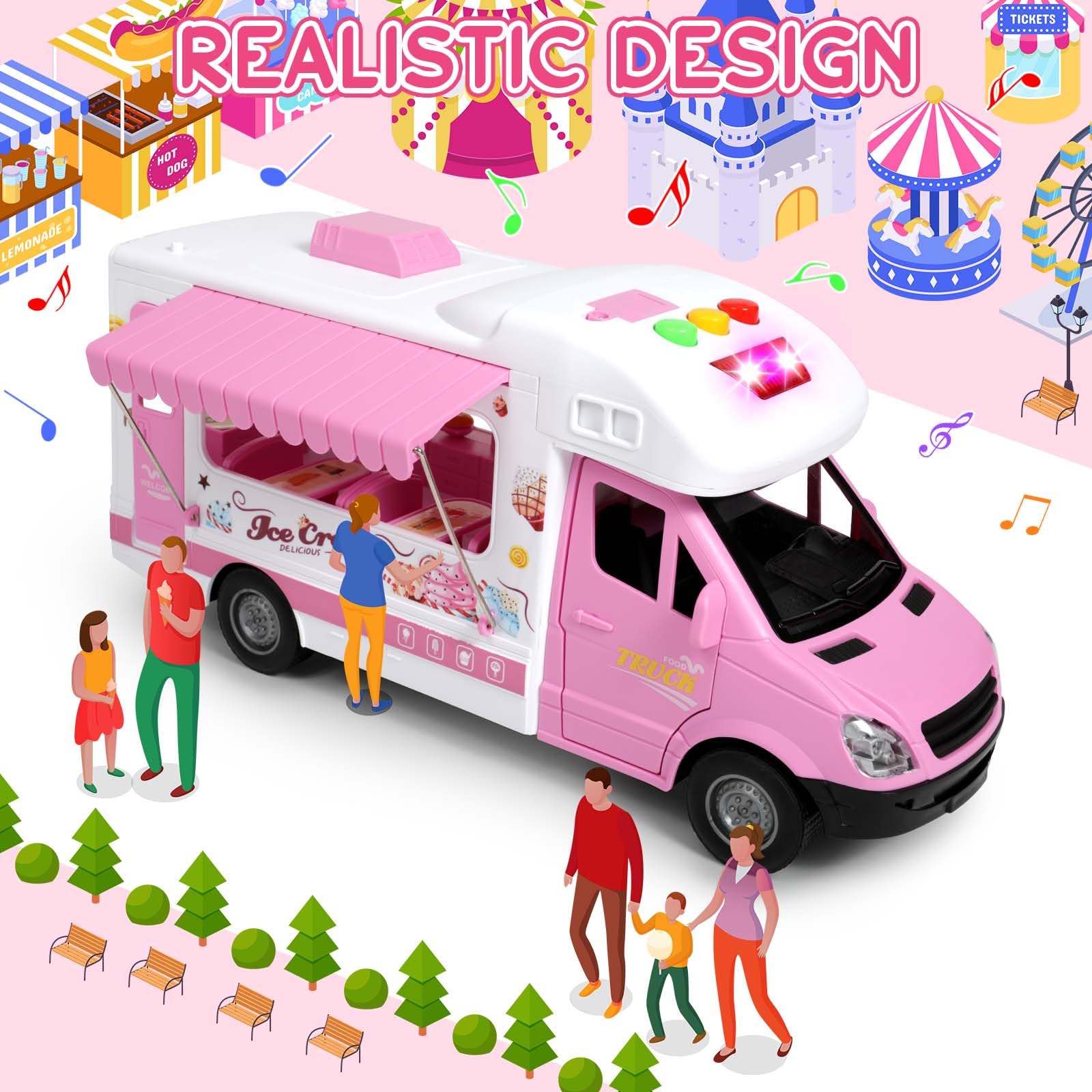 Choopheme ice cream truck toy bright pink color enhances visual appeal.