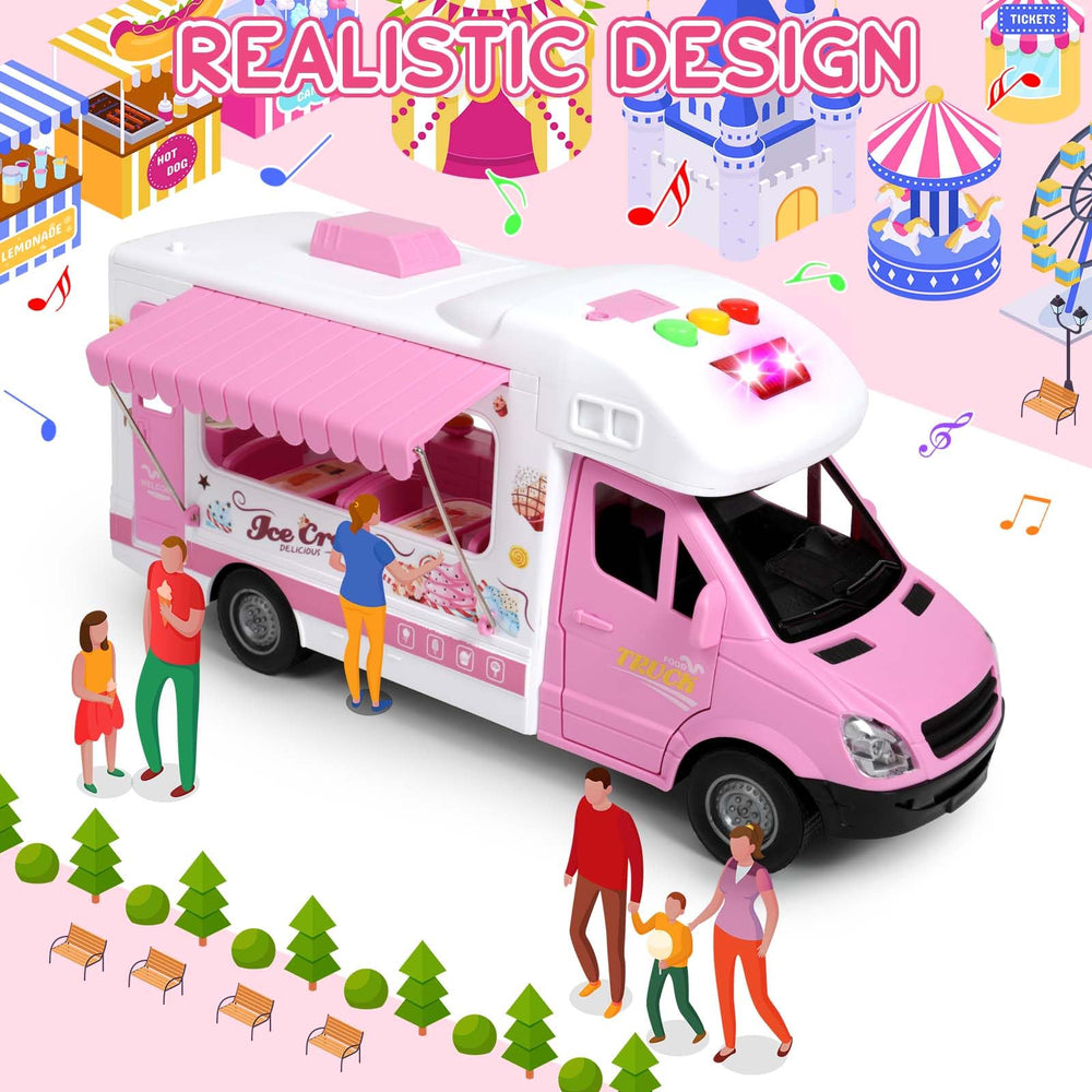 Choopheme ice cream truck toy bright pink color enhances visual appeal.