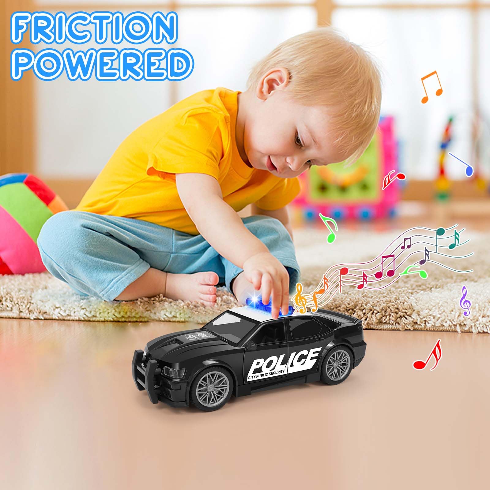Choopheme police car toy dash buttons trigger realistic sirens for play.