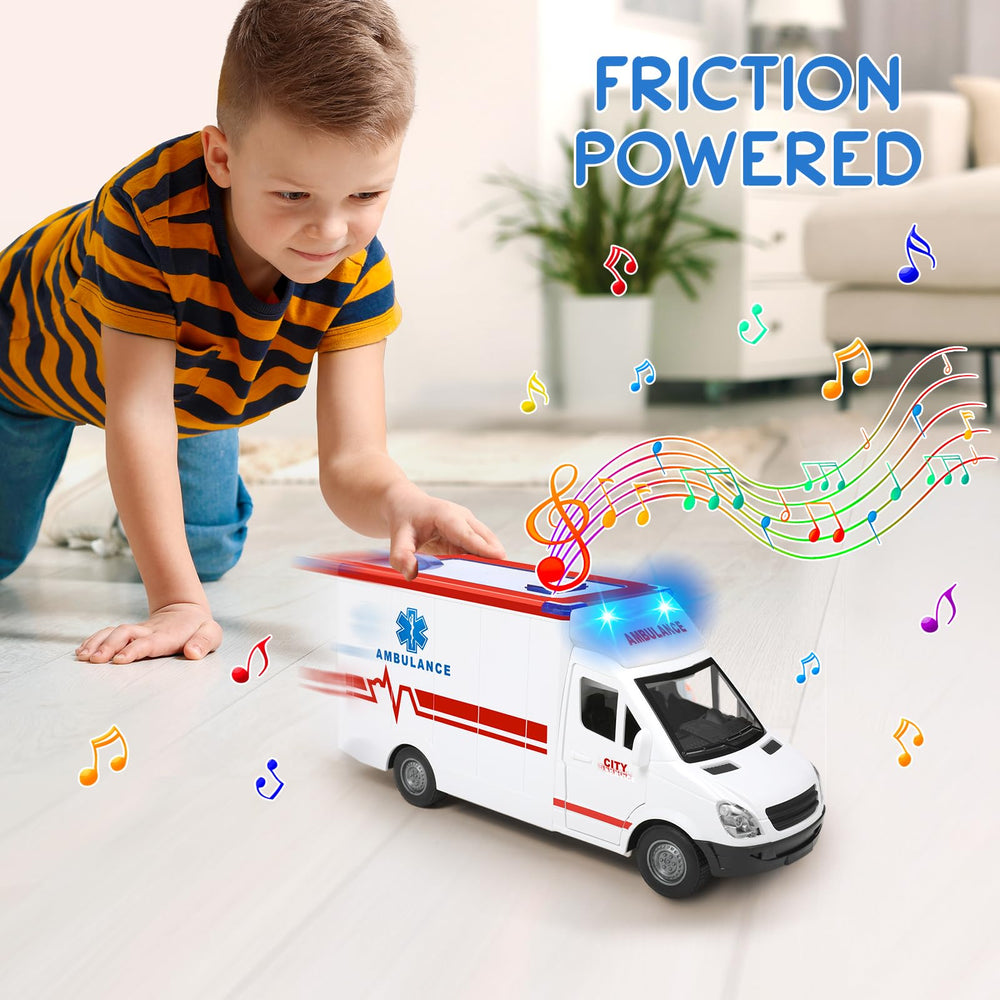 Choopheme ambulance with siren buttons and LEDs for dynamic play moments.