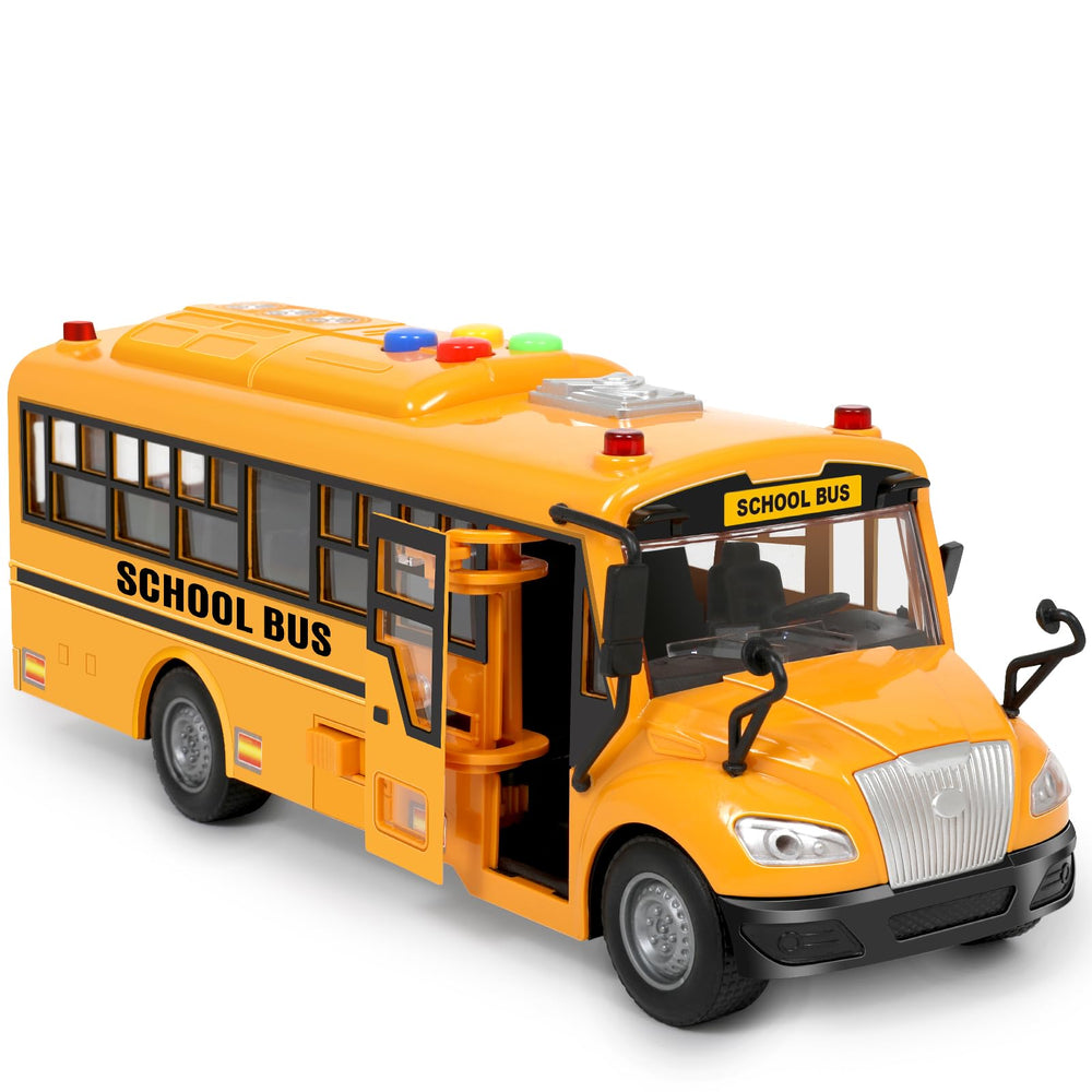 Choopheme Yellow School Bus front view with flashing lights for imaginative play.