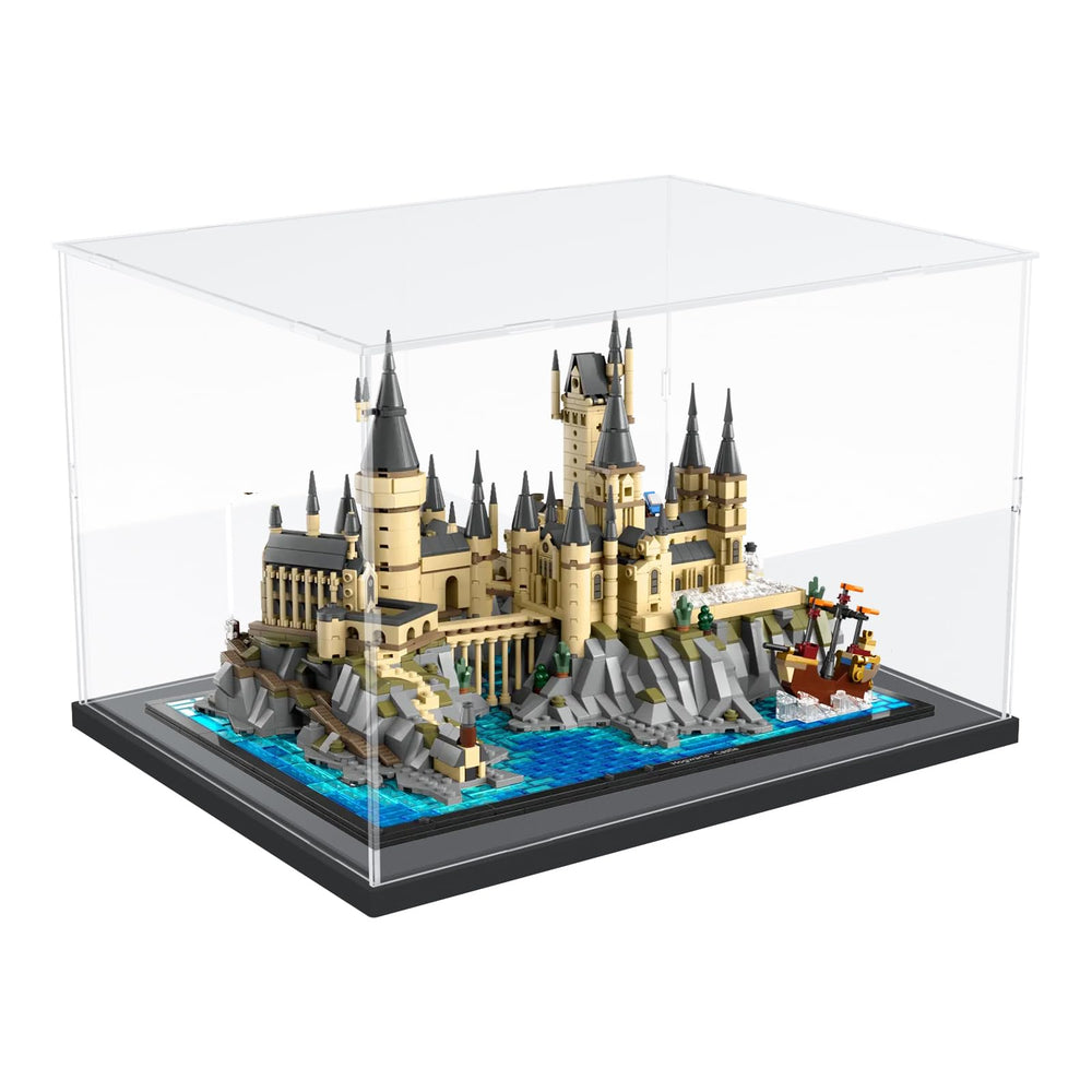 Choowin acrylic display case lid assembly view, keeps Hogwarts 76419 dust free.