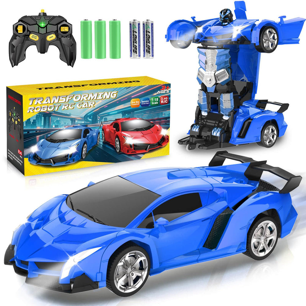 Chridark transforming RC car in blue showing transforming capability for imaginative play
