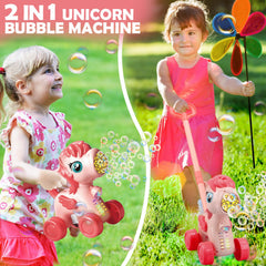 Chridark Unicorn Bubble Lawn Mower LED light adds color to playtime