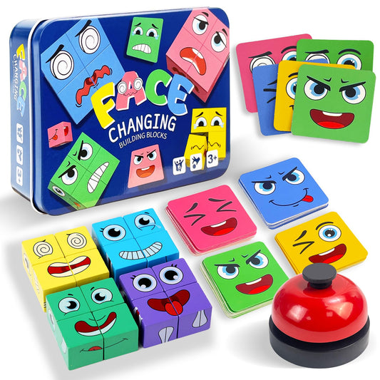ChristmaxStore wooden face-changing cube set with cards promotes creative pattern play.
