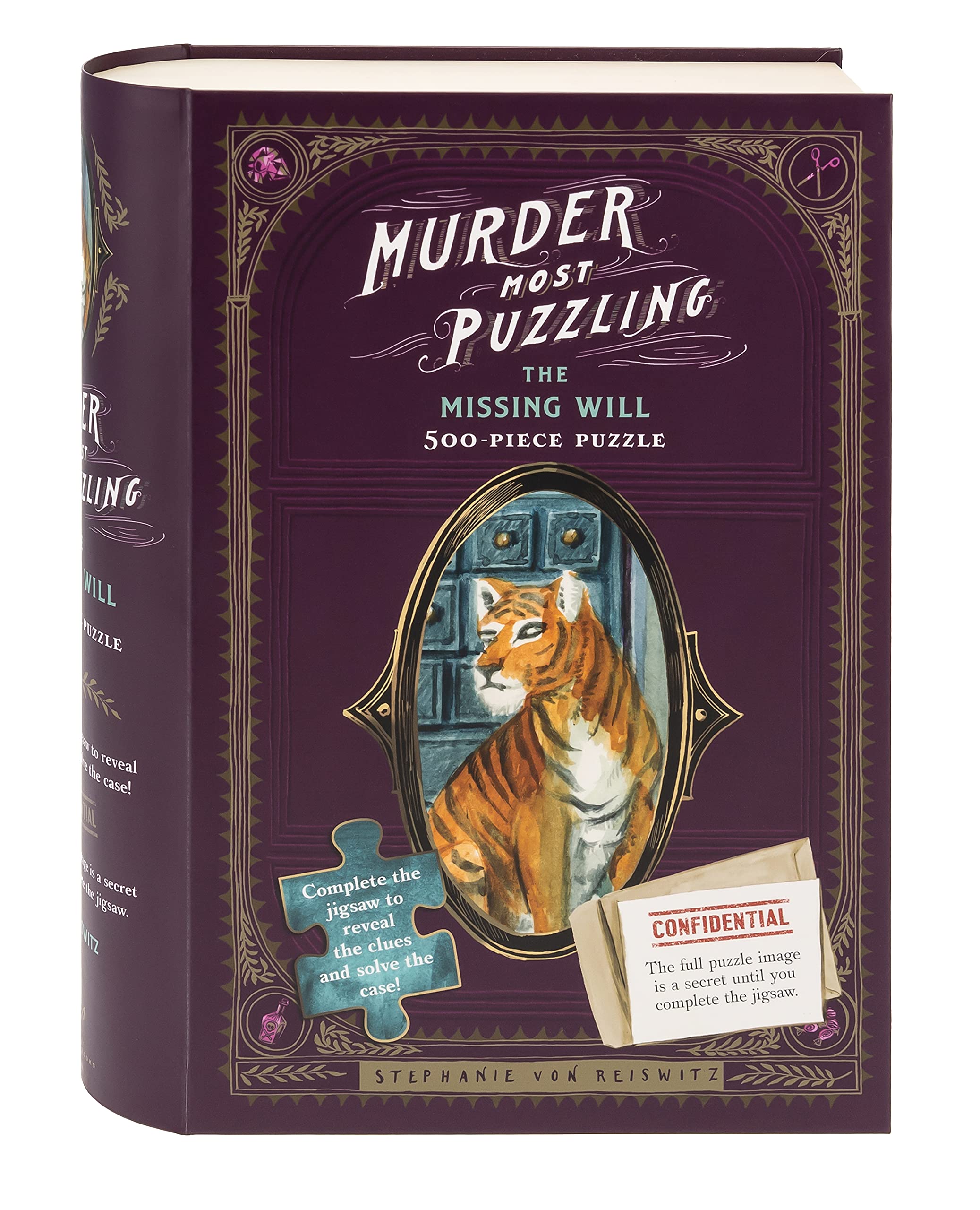 Chronicle Books Murder Most Puzzling puzzle box front reveals clues for a mysterious game night