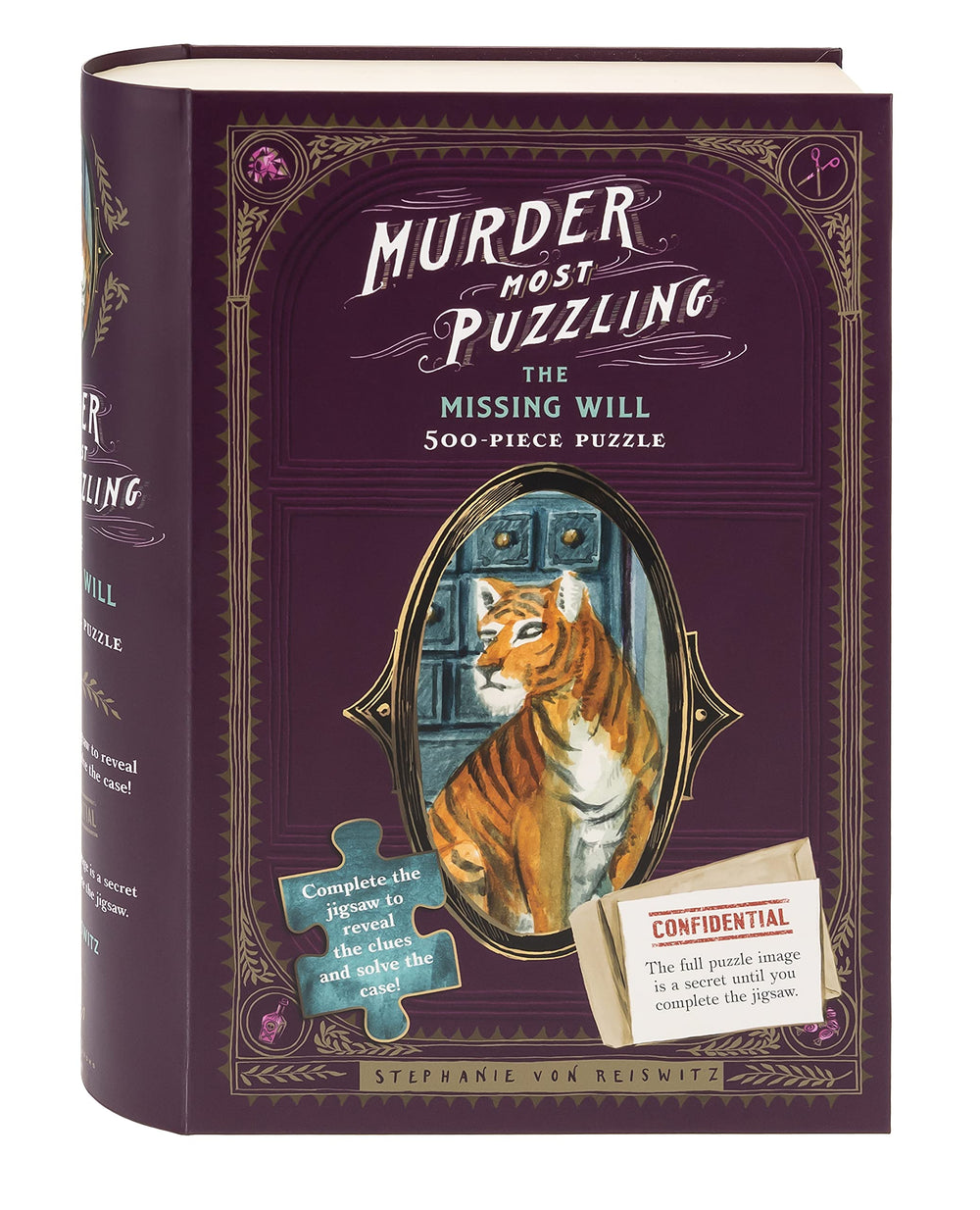 Chronicle Books Murder Most Puzzling puzzle box front reveals clues for a mysterious game night