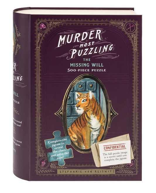 Chronicle Books Murder Most Puzzling puzzle box front reveals clues for a mysterious game night