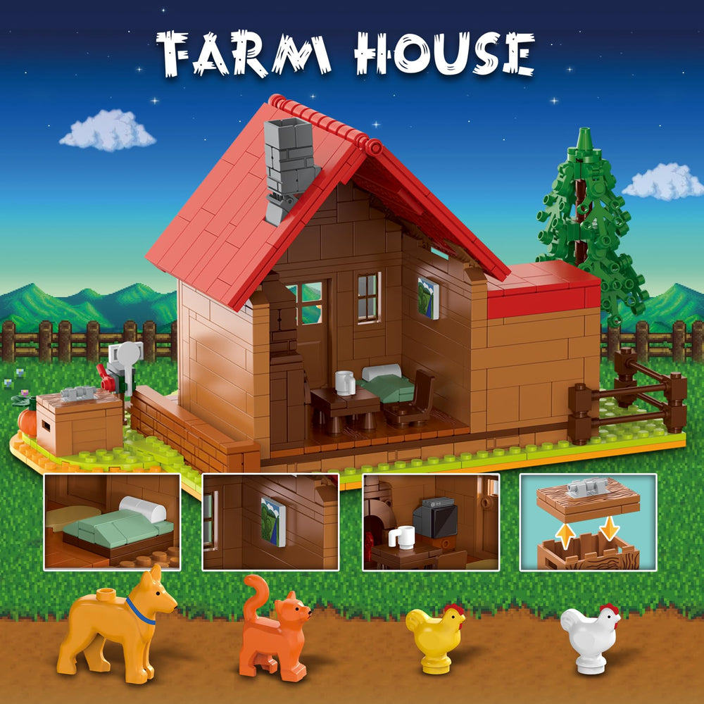 CHUANGPIN Farm set box showing 845 pieces and safe ABS material