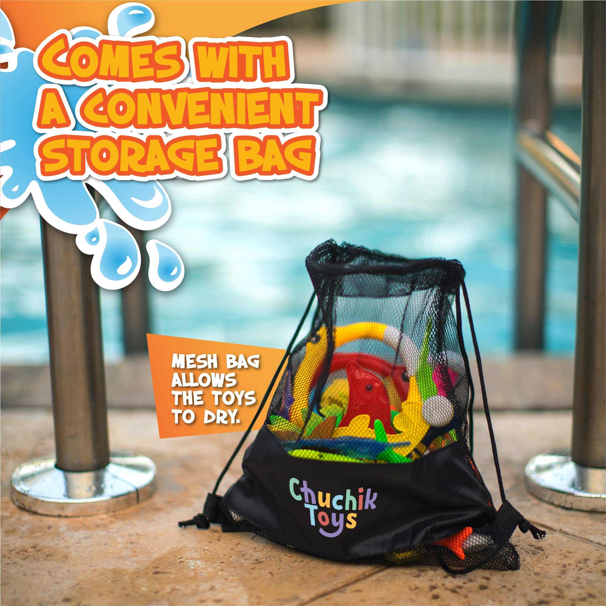Chuchik storage net bag, portable organizer for pool and beach toys