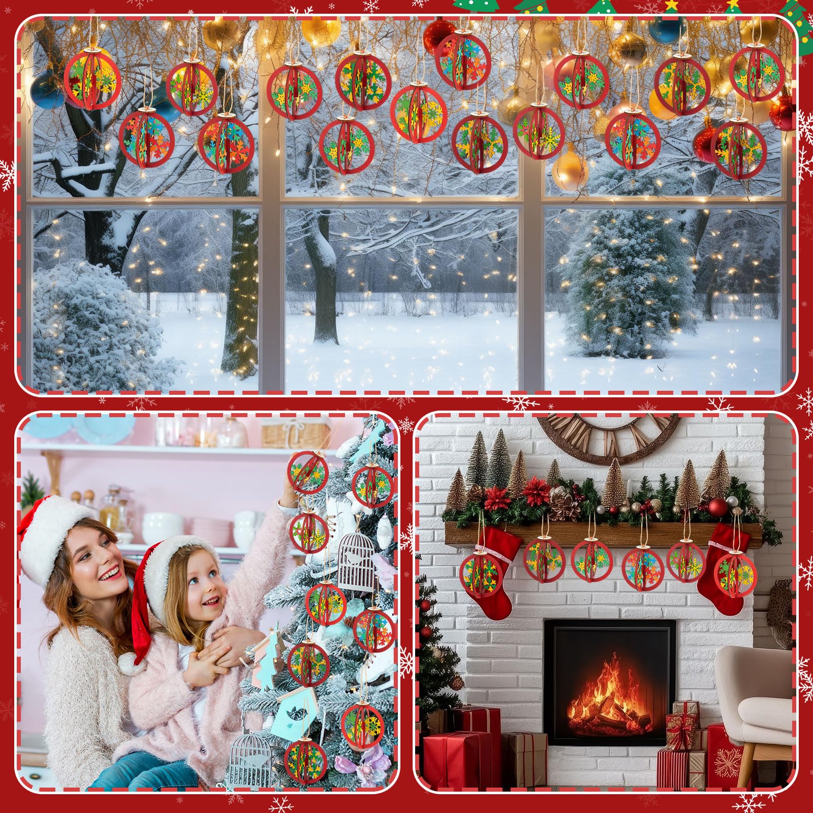 Chunful wooden Christmas decor for trees, windows, or garlands.