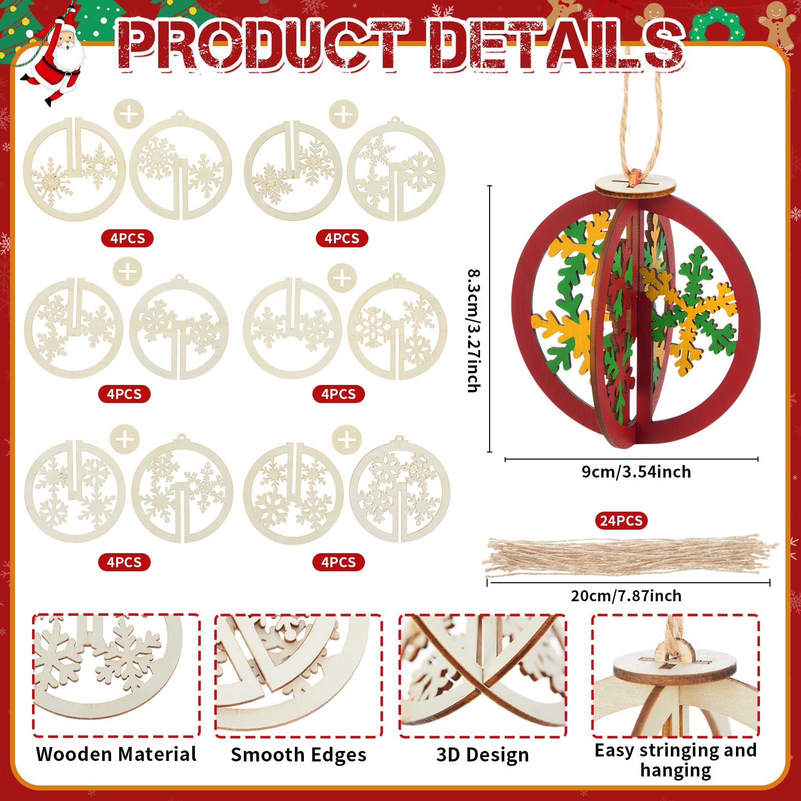 Chunful natural wood color ornament surface, durable and reusable for multiple seasons.