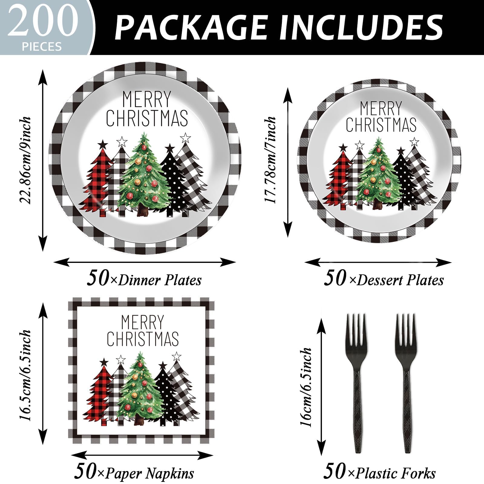 CHUNNIN buffalo plaid Christmas Tree 7-inch plates for appetizers