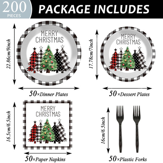 CHUNNIN buffalo plaid Christmas Tree 7-inch plates for appetizers
