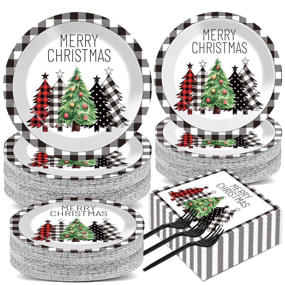CHUNNIN buffalo plaid Christmas Tree 9-inch plates for festive dining