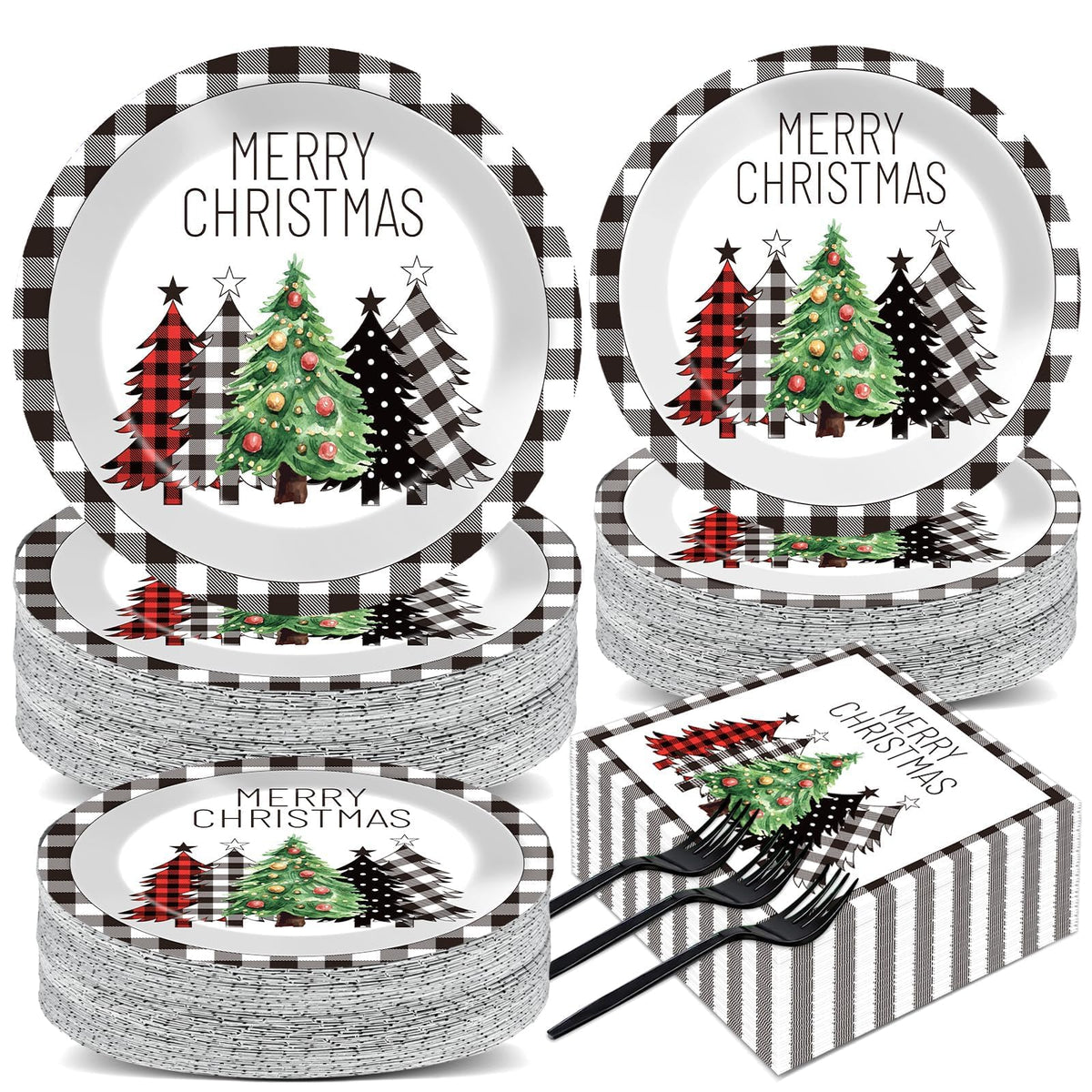 CHUNNIN buffalo plaid Christmas Tree 9-inch plates for festive dining