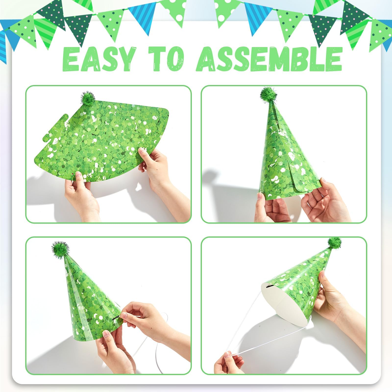 CHUNNIN easy-assemble glitter hats simplify setup for quick celebrations.