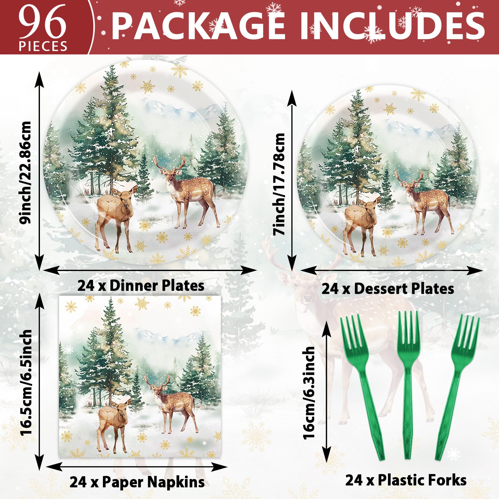 CHUNNIN winter woodland pine trees plates 7-inch for coordinated table settings