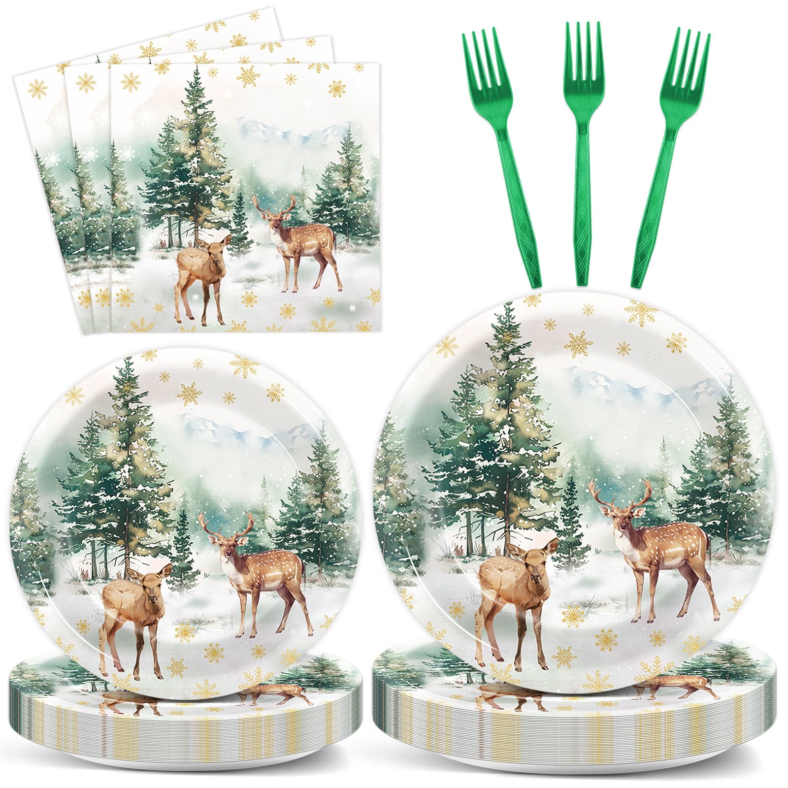 CHUNNIN winter woodland reindeer plates 9-inch for festive holiday gatherings