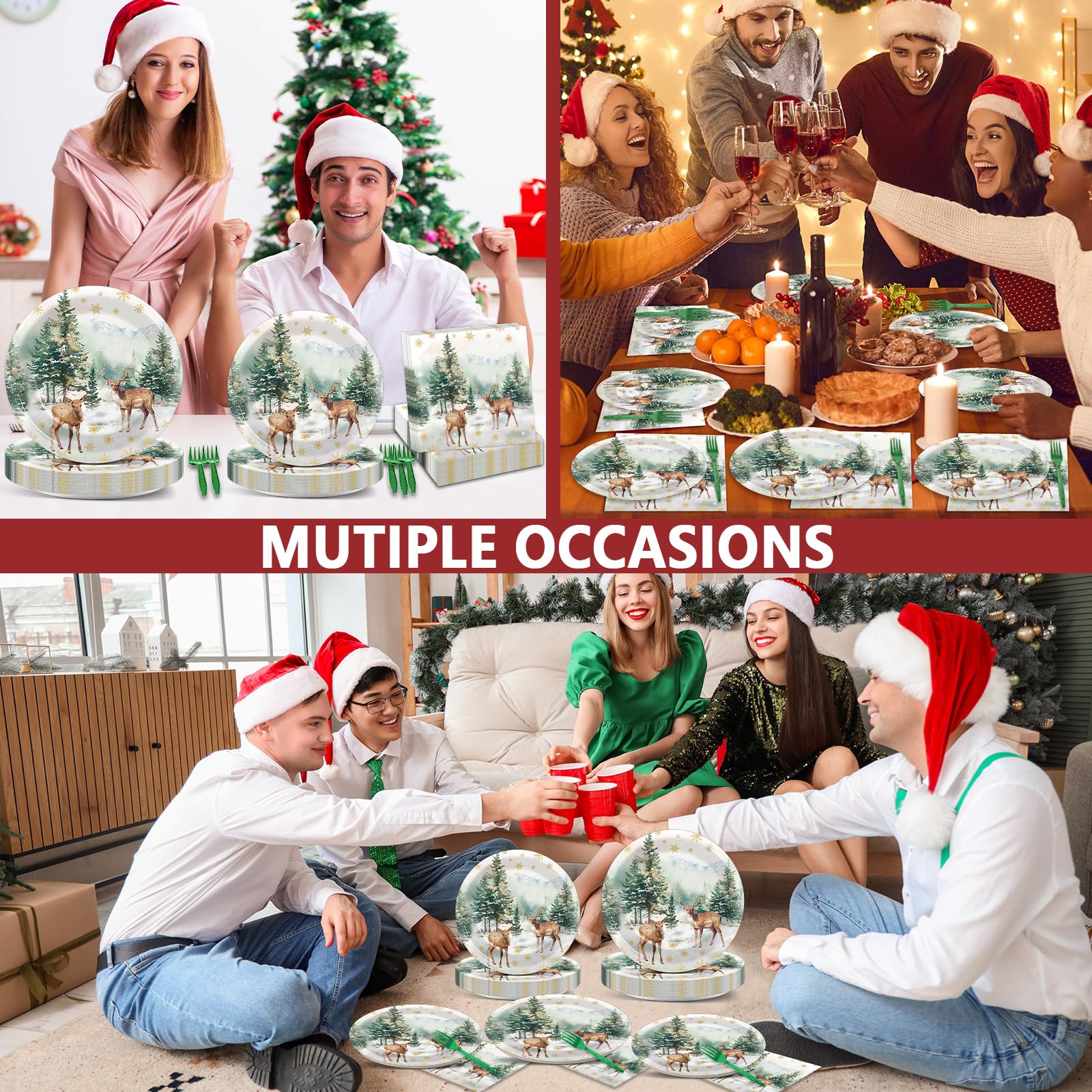 CHUNNIN winter woodland table scene with disposable dinnerware for easy cleanup