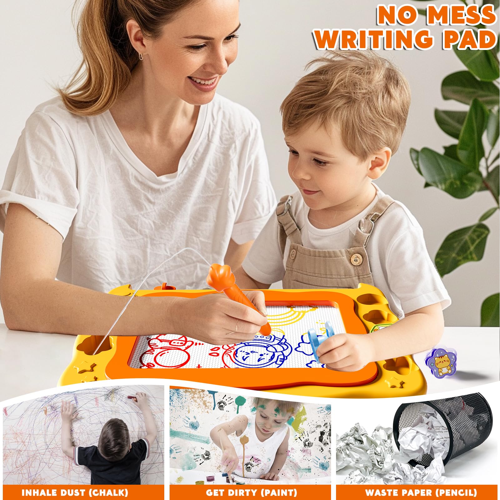 Ci Vetch ergonomic magnetic pen and smooth eraser support easy toddler drawing.
